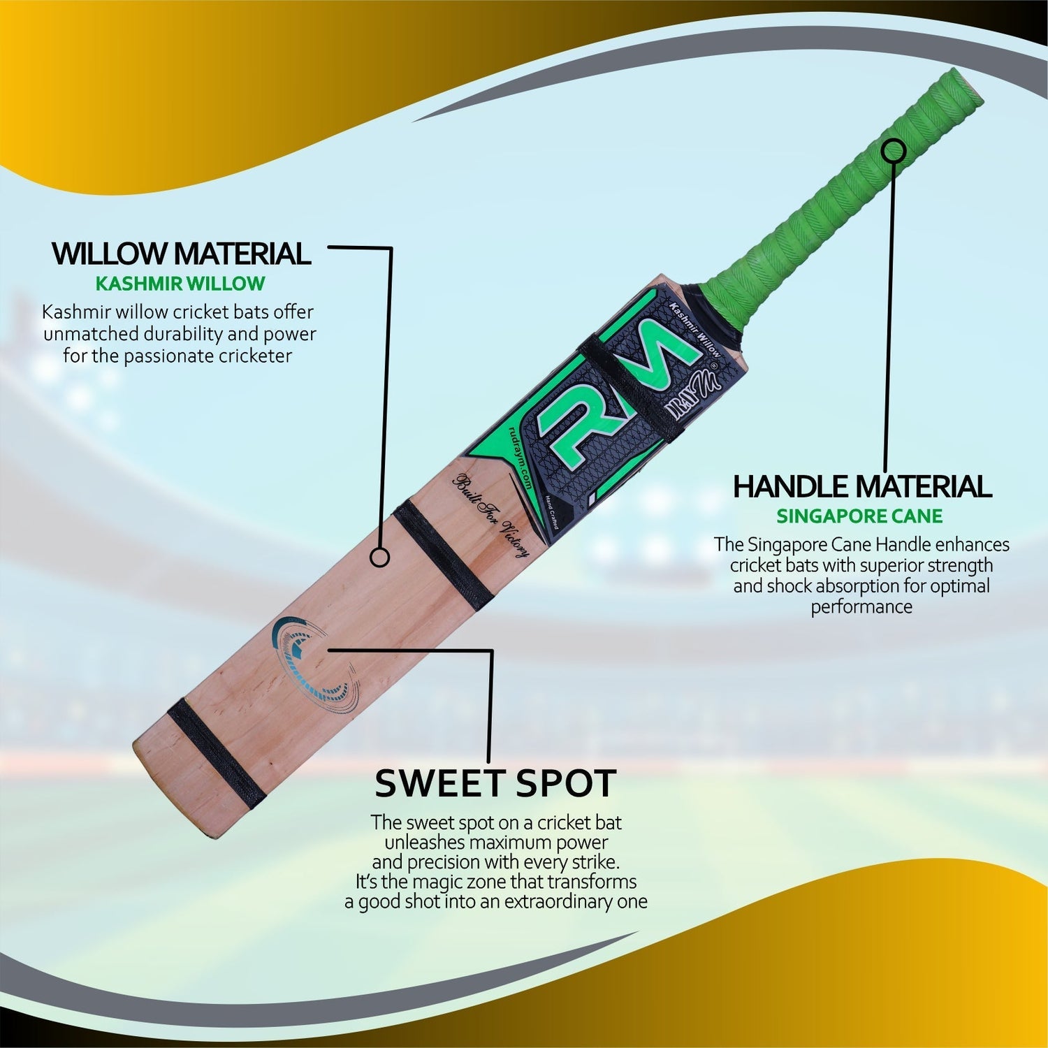 Kashmir Willow Tennis Bat – Premium Wood Bats for Hard & Soft Tennis Ball Cricket - RUDRAYM SPORTS