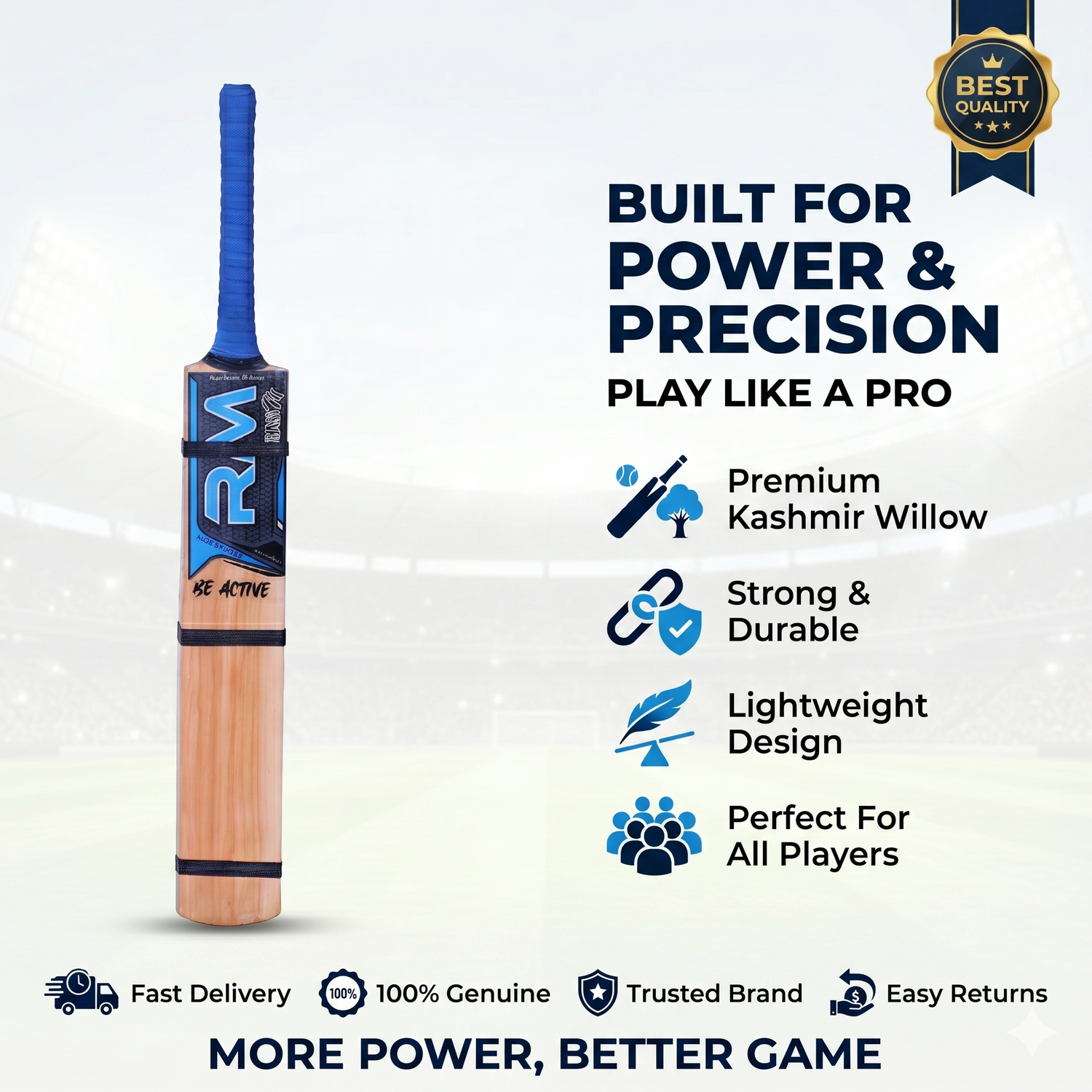 RUDRAYM Kashmir Willow cricket bat with blue handle for tennis ball cricket