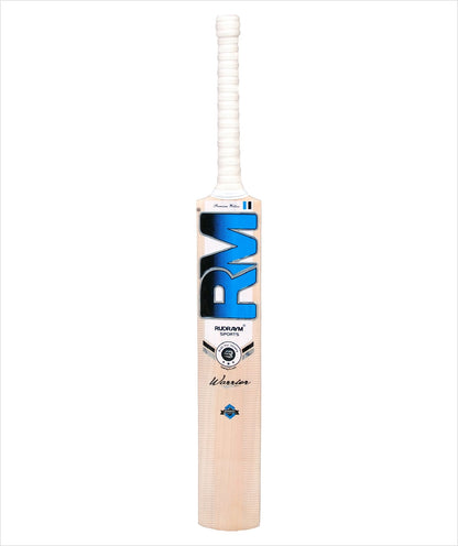 English willow grain detail on Rudraym Warrior leather cricket bat.
