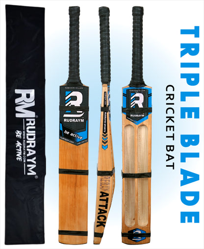 RUDRAYM ATTACK Triple Blade (SH) Kashmiri Scoop Design Hard Tennis Bat With Tetron Cover Kashmir Willow Cricket Bat For 15+ Yrs  (1000 g)