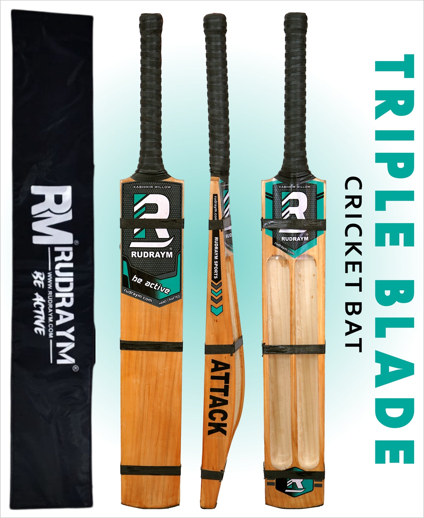 RUDRAYM ATTACK Triple Blade Scoop Kashmiri Willow (SH) Hard Tennis Bat with Tetron Cover Kashmir Willow Cricket Bat For 15+ Yrs  (1000 g)