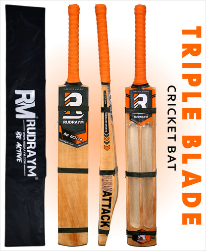 RUDRAYM ATTACK Triple Blade Kashmiri Willow (SH) Scoop Hard Tennis Bat with Tetron Cover Kashmir Willow Cricket Bat For 15+ Yrs  (1000 g)