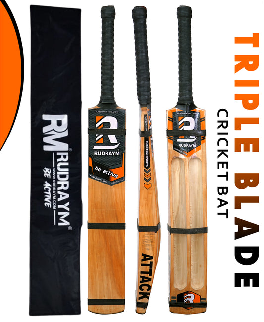 RUDRAYM ATTACK Triple Blade Kashmiri Scoop Design Hard Tennis Bat (SH) With Tetron Cover Kashmir Willow Cricket Bat For 15+ Yrs  (1000 g)