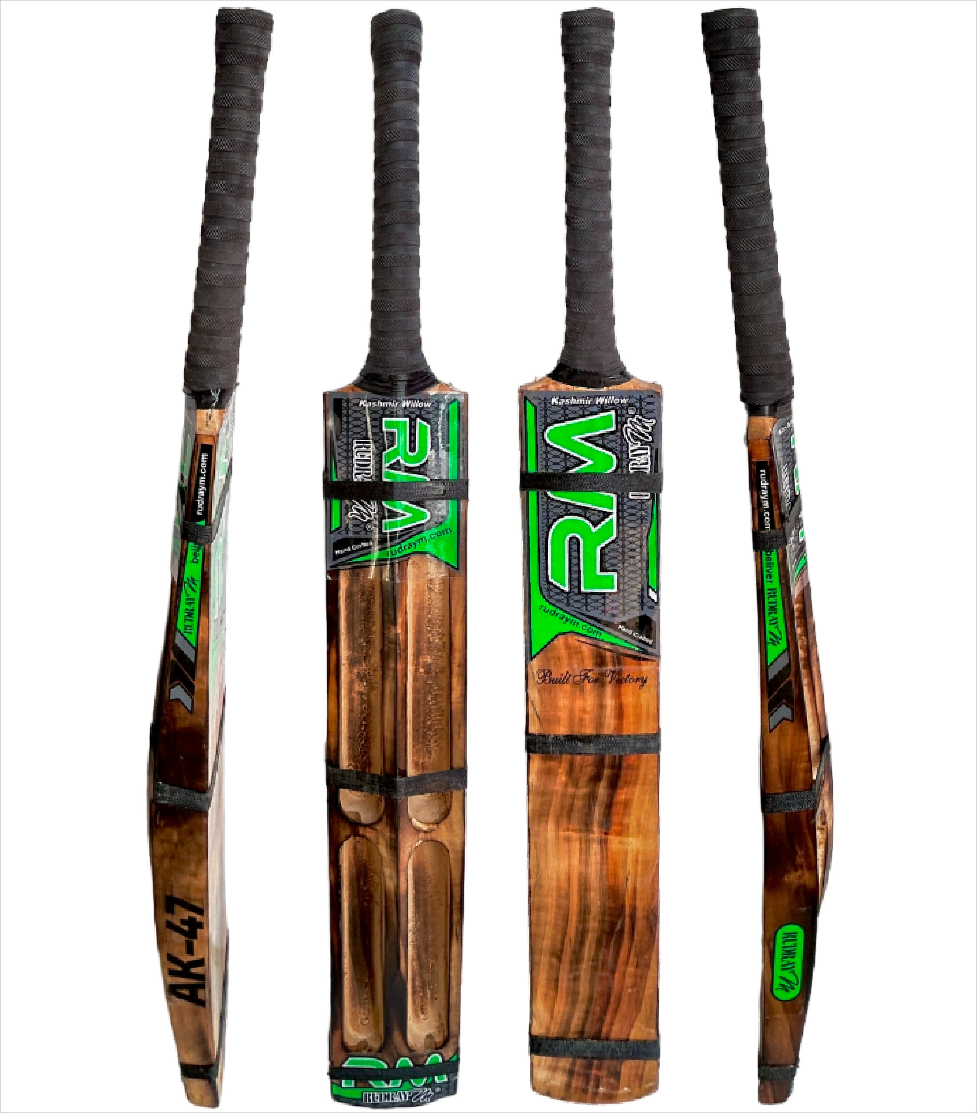 RUDRAYM RM AK47 Bandook Double Blade Light Weight Hard Tennis Four Scoop Wood Kashmir Willow Cricket Bat Leather Soft Tennis Wood Bat burn series green