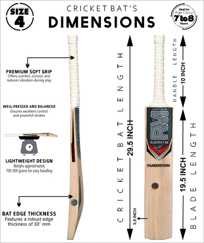 RUDRAYM RM ThunderStorm Edition Kashmiri Willow Wood Kids Cricket Bat For Leather Ball Size 5 Kashmir Willow Cricket Bat  (700-900 g)