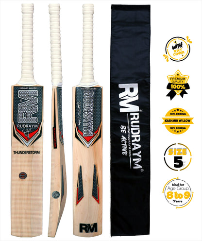 RUDRAYM RM ThunderStorm Edition Kashmiri Willow Wood Kids Cricket Bat For Leather Ball Size 5 Kashmir Willow Cricket Bat  (700-900 g)