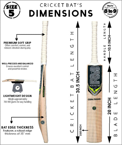 RUDRAYM Kids Cricket Bat RM CobraCrusher Size 5 Kashmiri Willow Wood For Leather Ball Kashmir Willow Cricket Bat  (700-900 g)