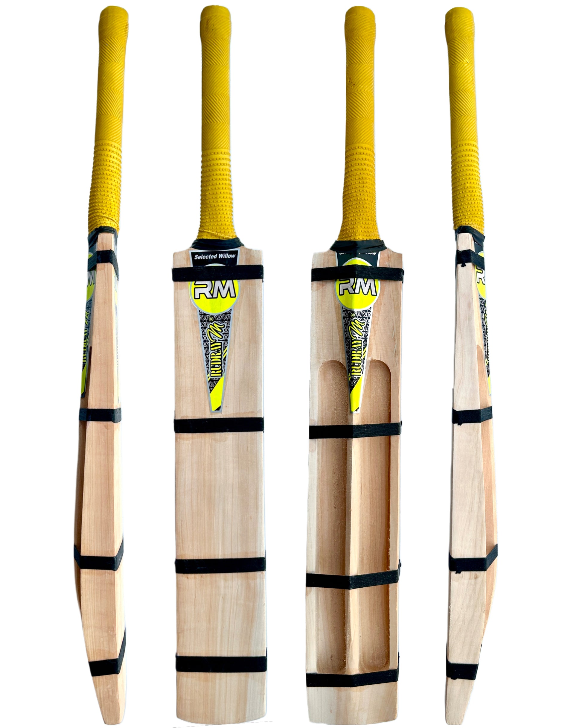 RUDRAYM® RM Single Blade Light Weight Hard Tennis Circle Scoop Kashmir Willow Cricket Bat (Yellow) - RUDRAYM SPORTS