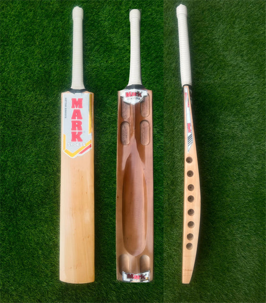 MARK Double Blade Kashmiri Wooden Hard Tennis Bat Lightweight Scoop Matte Polished Waterproof Kashmir Willow Cricket Bat For 15+ Yrs (1 kg) - Rudraym Sports
