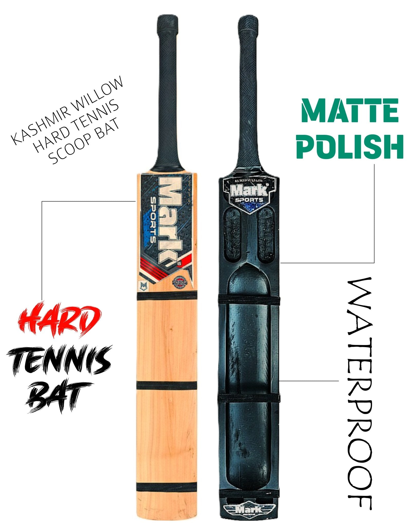 MARK Kashmiri Double Blade Lightweight Scoop Matte Polished Waterproof Hard Tennis Bat Kashmir Willow Cricket Bat For 15+ Yrs (1 kg) - Rudraym Sports