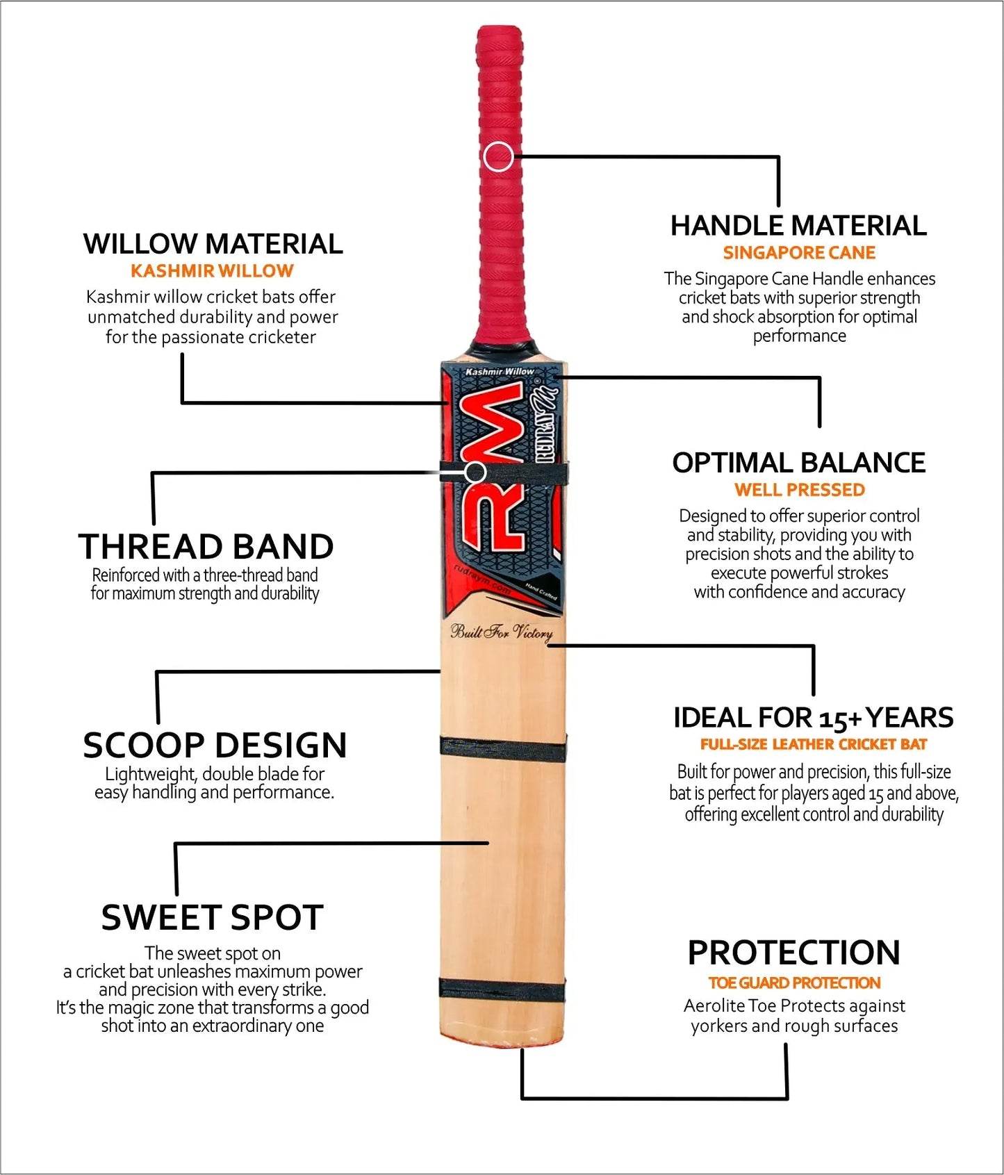 RUDRAYM RM AK47 Four Scoop Hard Tennis Cricket Bat feature details
