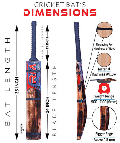 RUDRAYM Burn AK47 Kashmir Willow hard tennis bat dimensions red