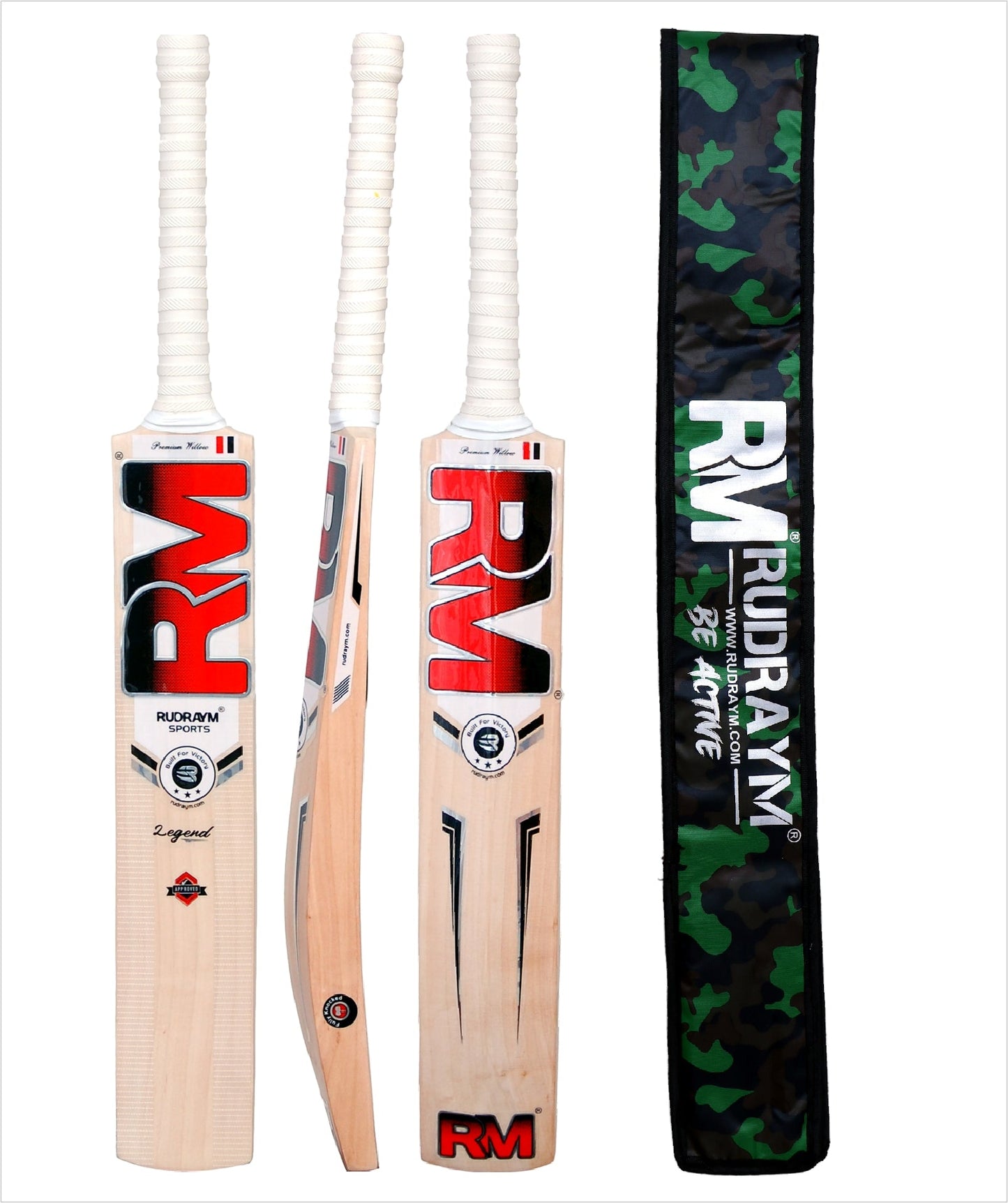 RUDRAYM RM Legend English Willow Cricket Bat showing multiple views