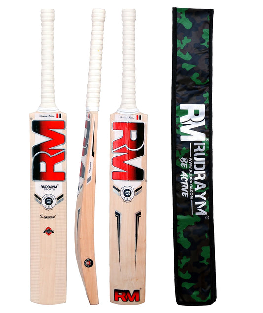 RUDRAYM RM Legend English Willow Cricket Bat | Pre - Knocked for Leather Ball | Full - Size Bat for Adults | Singapore Cane Handle | Lightweight & Durable | 15+ Years | 1080 - 1120g - Rudraym Sports