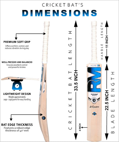 RUDRAYM Warrior English Willow cricket bat dimensions and measurements